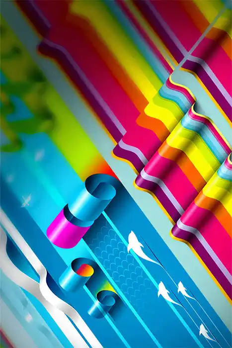 Colorful papers and ribbons